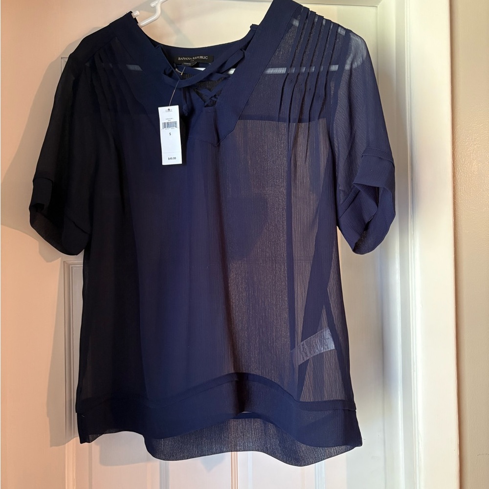 Banana Republic Dark Blue Sheer Blouse